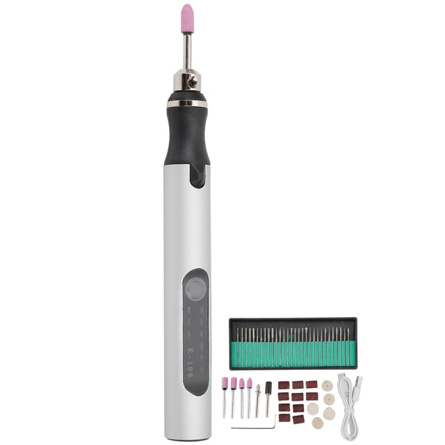 Mini DIY Vibro Engraving Tool Kit, Electric Micro Engraver Pen Aluminum Alloy For Plastic For Metal For Glass For Nails Argent