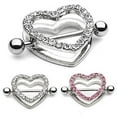 thumbnail image 1 of 14ga Nipple Shield - CZ Gem Paved Heart-Shaped Setting with Free Barbell - Sold Each, 1 of 1