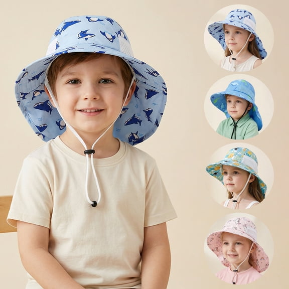 Minzimin 1Pack Kids Detachable Neck Flap Sun Hat, Breathable Outdoor UV Protection Bucket Hat for Hiking, Travel & Face Coverage, Summer Fisherman Cap
