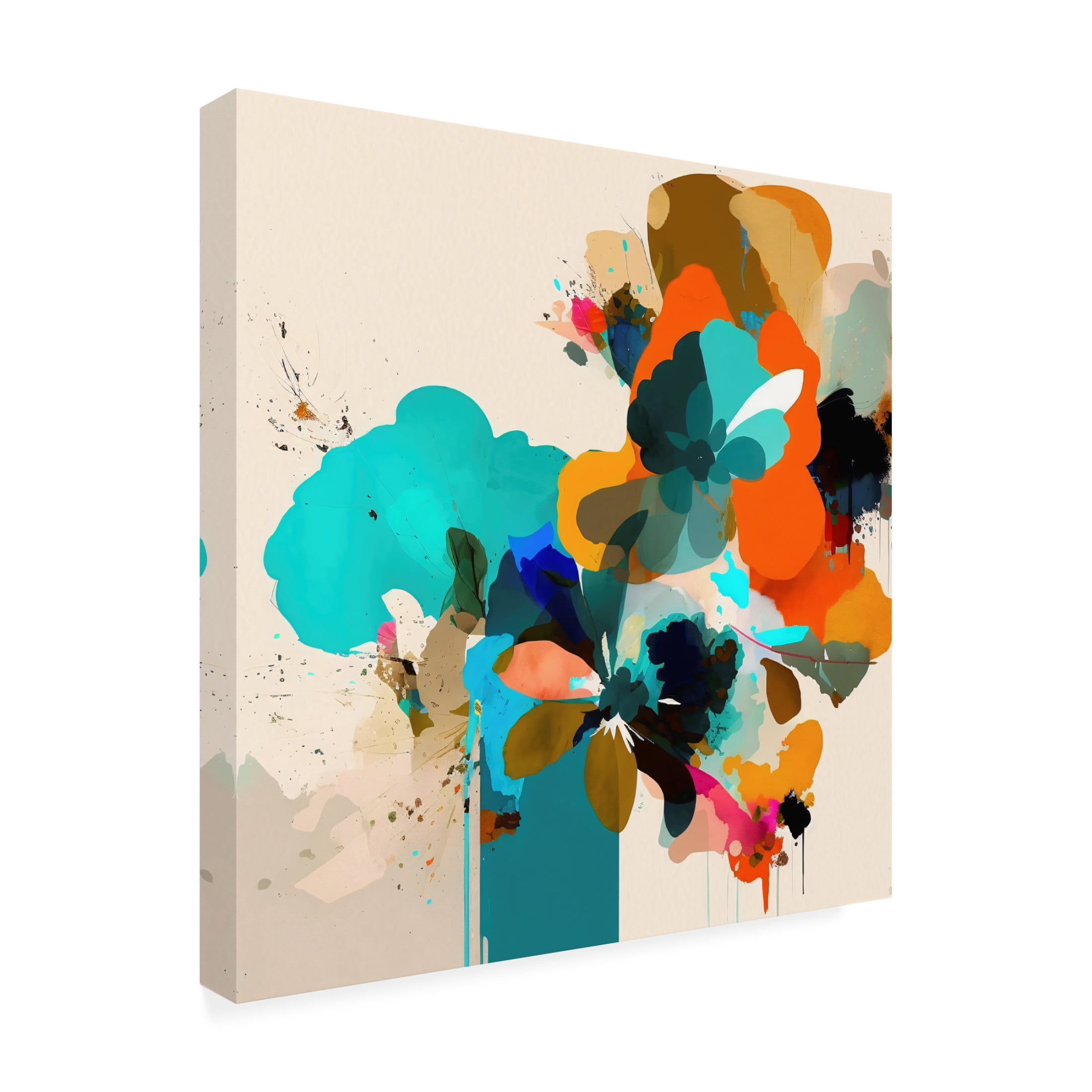 Canvas Wall Art - Ray Heere 'Oil Painting Expressive Flowers Blue 15' Wall Art for Living Room, Bedroom, or Office Décor by Trademark Fine Art - 14 x 14 Inches