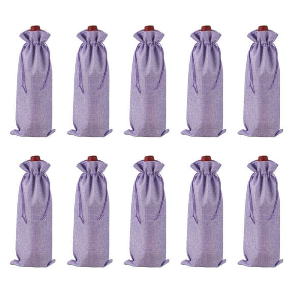 10pcs Burlap Wine Bags, Wine Bottle Gift Bags with Drawstrings, Liquor Bottle Covers for Wedding Birthday Party Favors, Light Purple