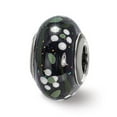 thumbnail image 1 of Perle en Verre Italien Noir Glitter Fleurs Blanches Reflections en Argent Sterling, 1 of 1