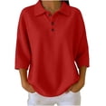 thumbnail image 6 of CFLVAEK Waffle Sweatshirt for Women Casual 3/4 Sleeve Pullover Tops Loose Fit Button Up Lapel Sweatshirts Trendy Summer Fall Top Red XXL, 6 of 8
