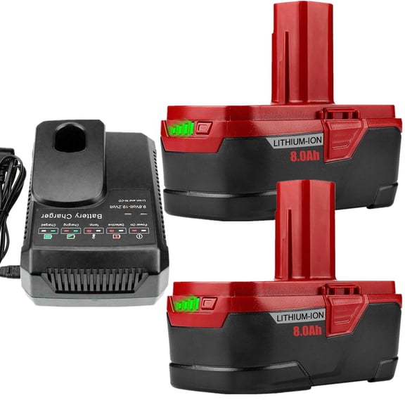 2Pack 8.0Ah C3 Lithium Battery Replace for Craftsman 19.2 Volt Battery   19.2V Charger for XCP 130279005 1323903 130211004