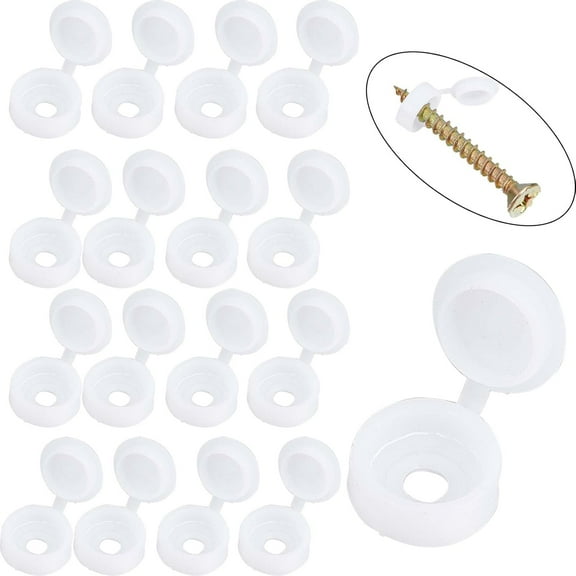 1 Box 200Pcs White Fold Screws Snap Covers Plastic Hinged Cover Caps Shutter Screw Caps Washer Flip Tops Waterproof Furniture Fence Hole Plug for Covering Screw Heads Protection(S)
