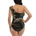 thumbnail image 5 of Gukieu Vintage Metal Dragon Print One-shoulder Ruffled One-piece Swimsuit with Removable Chest Pads and Tummy-control Swimsuit for Women-X-Large, 5 of 6
