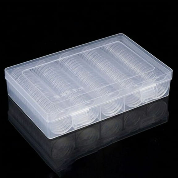 100 Pack 30mm Clear Round Plastic Coin Capsules with Storage Box for Collectors