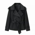 thumbnail image 4 of QUNYINEY Trench Coats for Women Cropped Black Single Breasted Outerwear with Belt Long Sleeve Loose Fit Turndown Collar Womens Jacket, 4 of 4