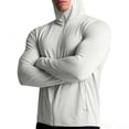 thumbnail image 5 of LEKWK Sun Shirts for Men Long Sleeve Hooded Zip Up Fishing Jacket Lightweight Quick Dry Athletic Tops Thumb Hole Slim Fit Gym Running Wear Gray XL, 5 of 6