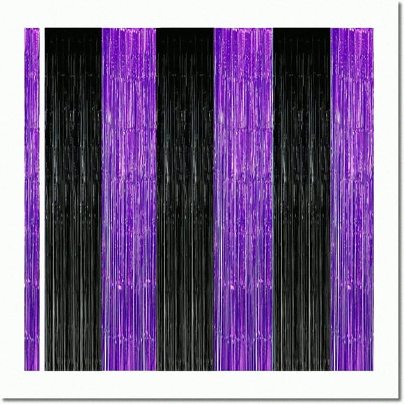 2024 Grad Party Pack: Purple Black F Fringe Backdrops & Tinsel Curtains - Vibrant Graduation Decorations for Memorable Celebrations!