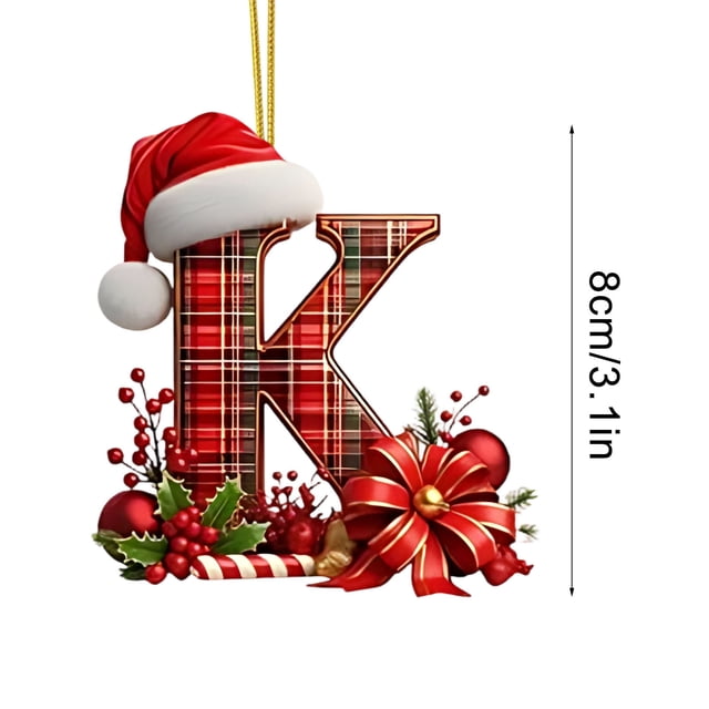 Christmas Tree Ornaments 2D Acrylic Monogram Pendants With Santa Hat 26 Letters Hanging Decorations For DIY Crafts And Home Decor