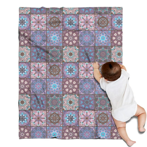 Purple Ethnic Geometric Patchwork Pattern Blanket,Comfortable Soft Flannel Throw Blanket,All Season,Warm Lightweight Blankets for Sofa Bed Couch Living Room Chair,30"x40"