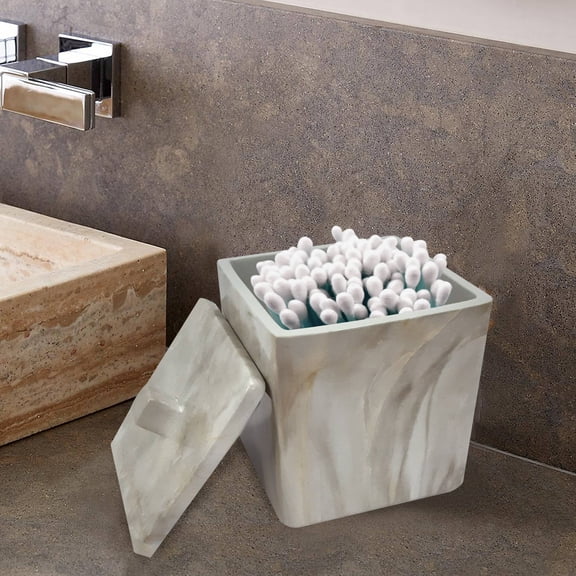 Resin Vanity Jar | Decorative Canister for Bathroom, Bedroom | Marble Finish