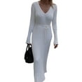 thumbnail image 2 of Oucaili Women Pullover Jumper Long Sleeve Sweater Dress Maxi Solid Holiday White S, 2 of 5