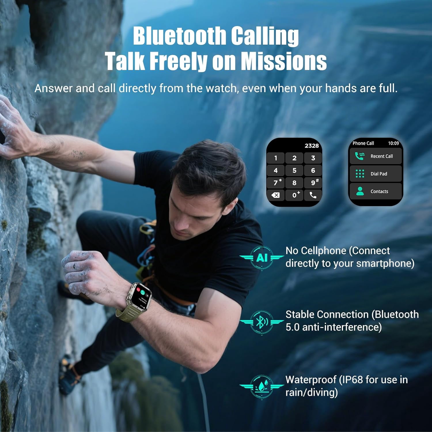 Blackview 2.01" Military Smart Watch for Men,with Calling,Flashlight,Compass,100+ Sports Modes,Large 900 mAh Battery, fits for Android iPhone,Black