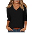 thumbnail image 1 of moda para mujer todos los días todo casual cuello en v manga de siete puntos camiseta estampada top negro / m, 1 of 5