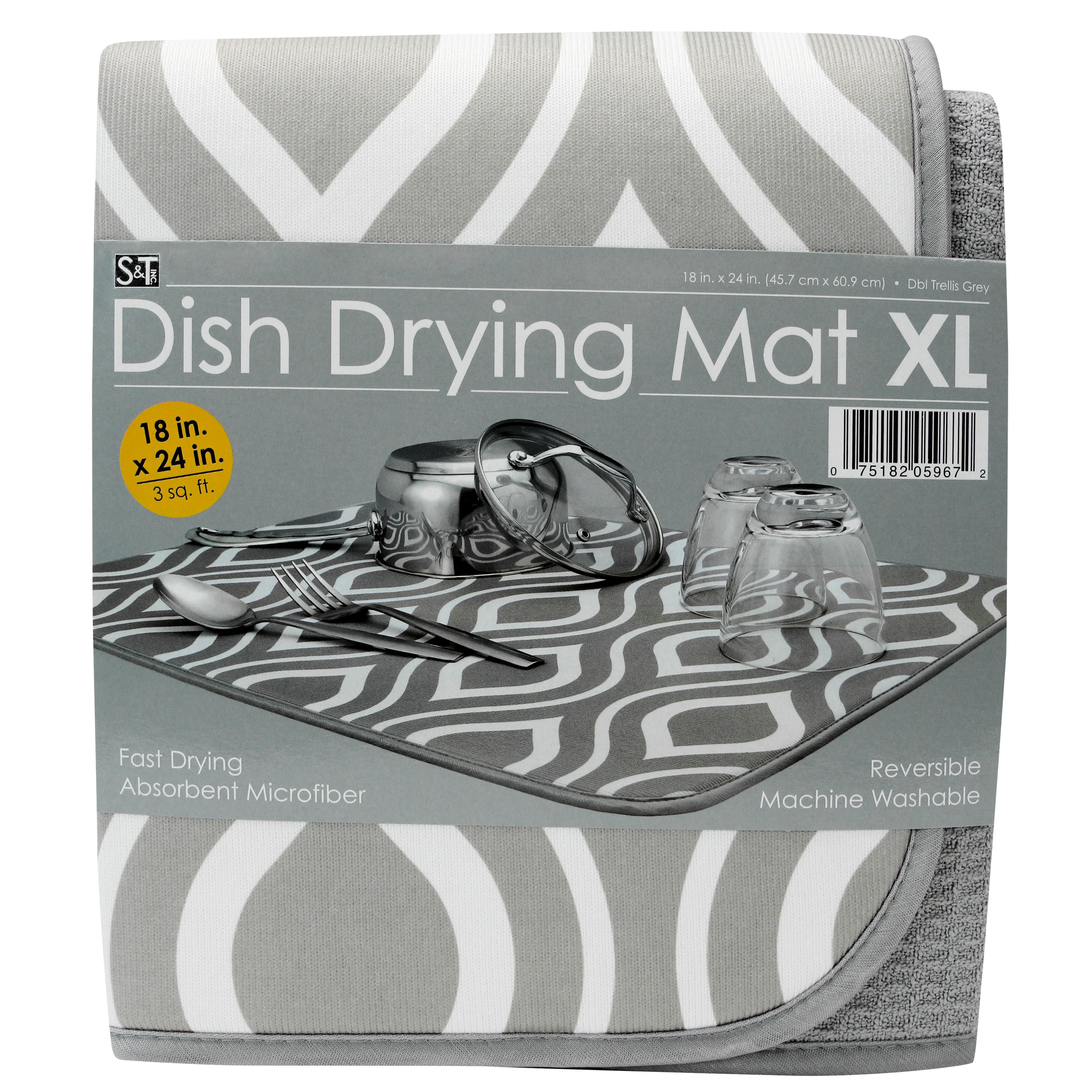 S&T XL Reversible Microfiber Dish Drying Mat - Teal Trellis - 18