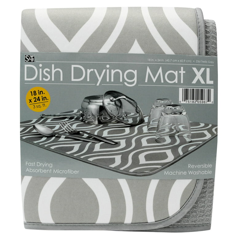 The Original Dish Drying Mat XL Double Trellis Grey 18 X 24 Reversible