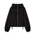 thumbnail image 4 of Unir Loose Fit Zip Up Windbreaker Jacket for Women, Hooded Drawstring, Durable Nylon Casual Outerwear with Lantern Sleeves, 1 Piece, XS-L, 4 of 4