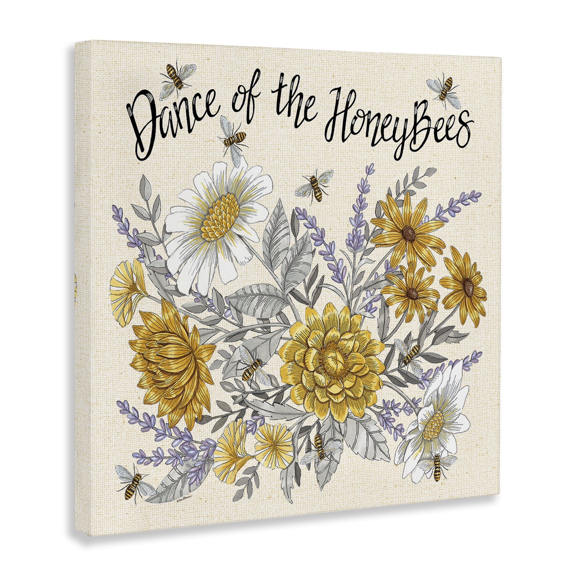Stupell Industries Dance of Honeybees Plants & Flowers Painting Wrapped Canvas Art Print Wall Art, 24 x 24