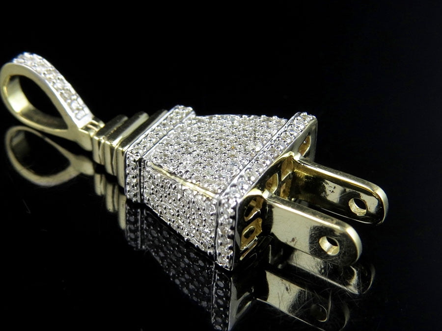 Genuine Diamonds Men's 10K Yellow Gold Plug Socket Charm Pendant 1.0ct 1.5 In