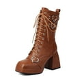 thumbnail image 6 of Mostsola Gothic Boots for Women Block Heel Lace up Combat Boots Square Toe Platofrm Heels, 6 of 9