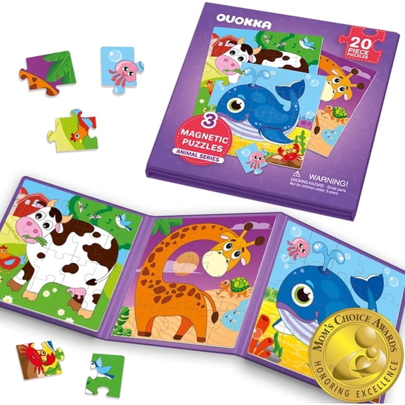 Quokka Magnetic Puzzles for Toddlers Ages 2-4 - 20 Pcs Travel Puzzle Game for Kids 3-6 with Animals