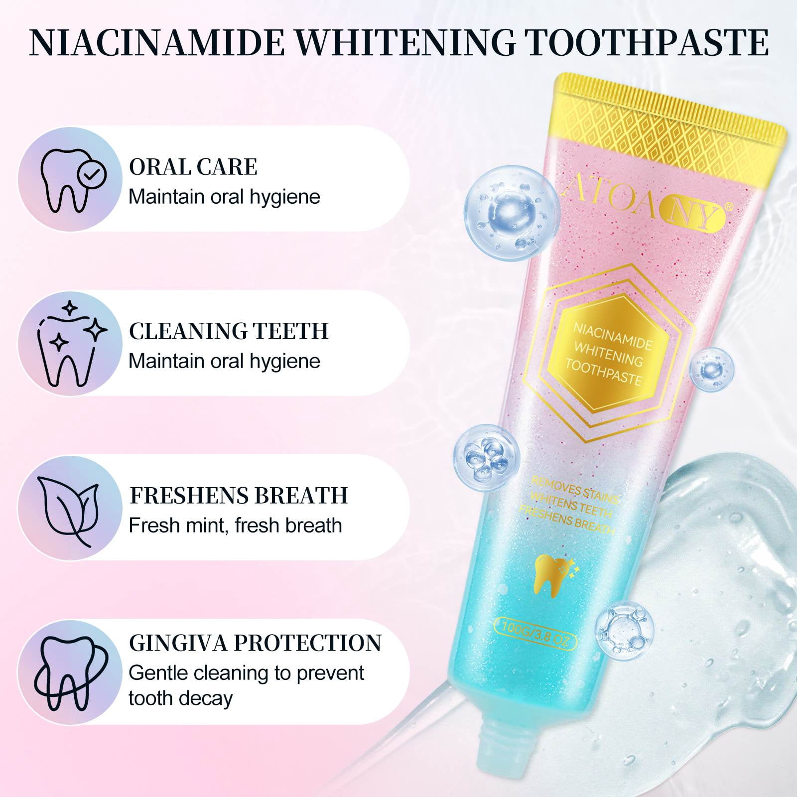 3 Pack Niacinamide Toothpaste, Whitens Teeth, Long-Lasting Freshness, 3.8 OZ