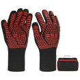 thumbnail image 1 of Guantes BBQ de 1 par, resistentes al calor hasta 1472°F, antideslizantes para asar a la parrilla, con bolsa de almacenamiento [Patrón de barras, Rojo], 1 of 6