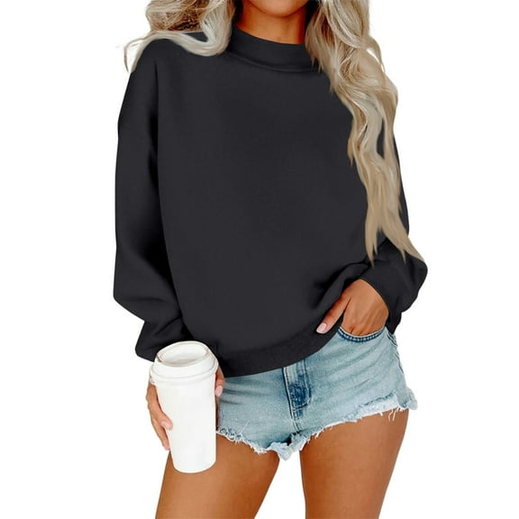 Resicozy Oversized Sweatshirt for Women Crewneck Solid Color Pullover Soft Trendy Sweatshirt Plus Size Black L