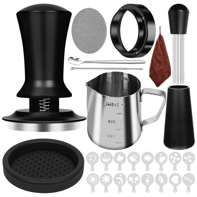 10 PCS Espresso Accessories Coffee Espresso Tamper Set with Espresso Tamper WDT Tool Coffee Stirrer Frothing Pitche 51mm,1 * Coffee Espresso Tamper Set,Black