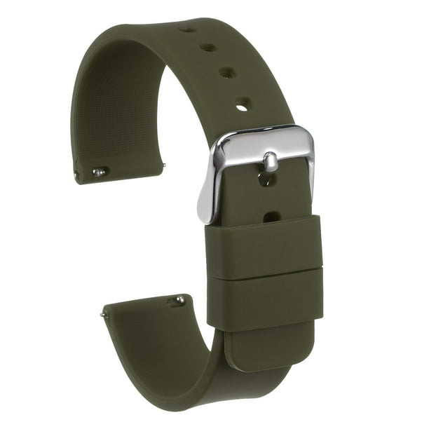 Correa de reloj de silicona Uxcell con liberación rápida, correa de goma suave verde/plata de 12mm