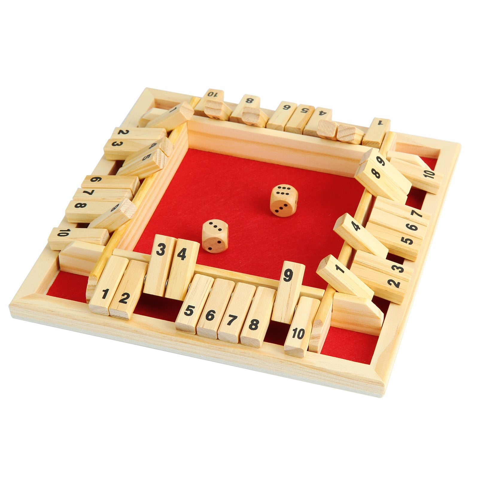 Leaveforme 14 Players Shut The Box Dice Game,Classic 4 Sided Wooden Board Game with 2 Dice for
