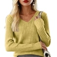 thumbnail image 3 of WULMLEO Cozy Sweaters for Women Casual Long Sleeve Loose V-Neck Knit Solid Color Pullover Tops Yellow One Size, 3 of 4