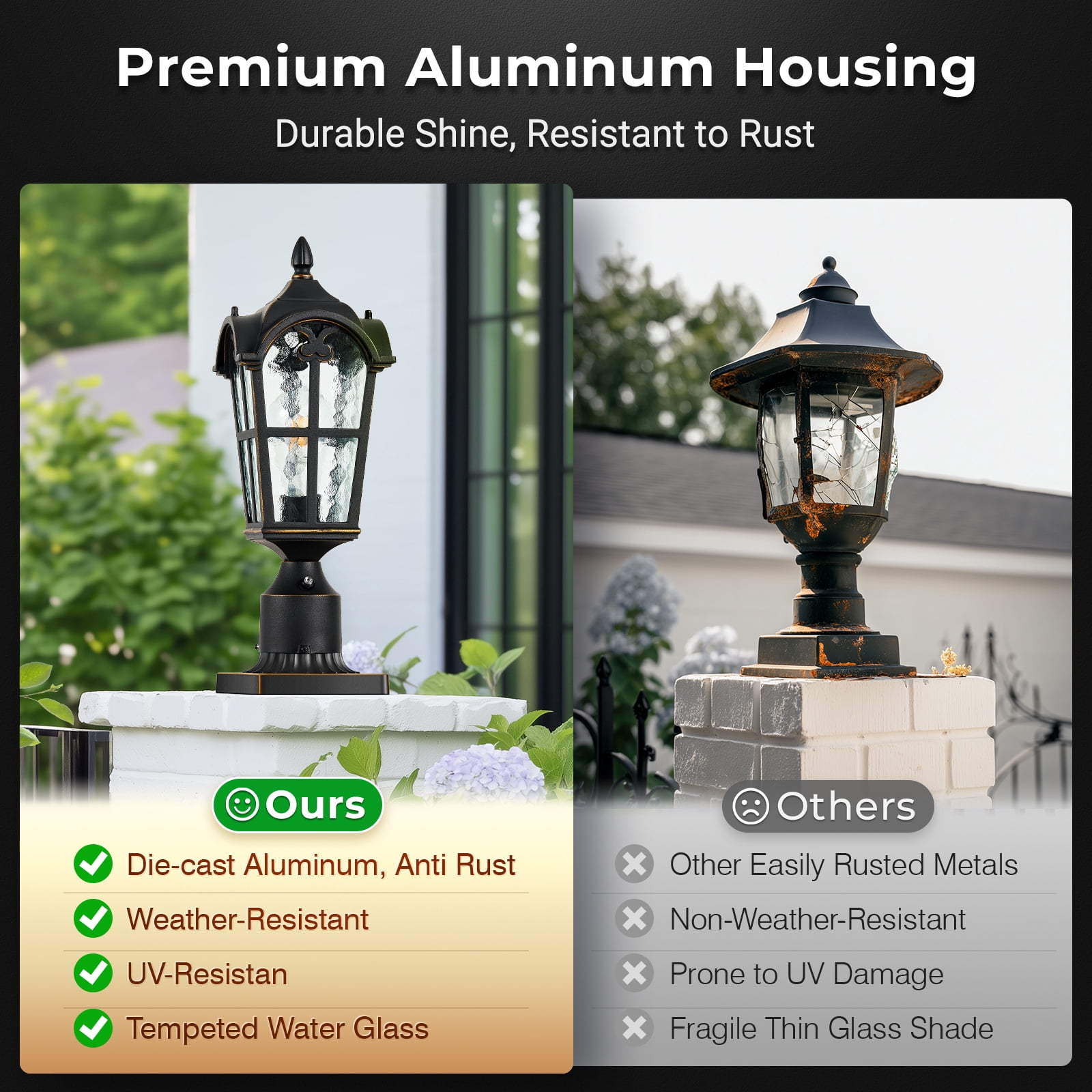 VIANIS Dusk to Dawn Outdoor Post Light, Black 1-Pack Lamp Posts Outdoor Lighting with Pier Mount Base, Waterproof Aluminum Outside Post Lights for Garden, Patio, Pathway (Hardwired 120VAC)