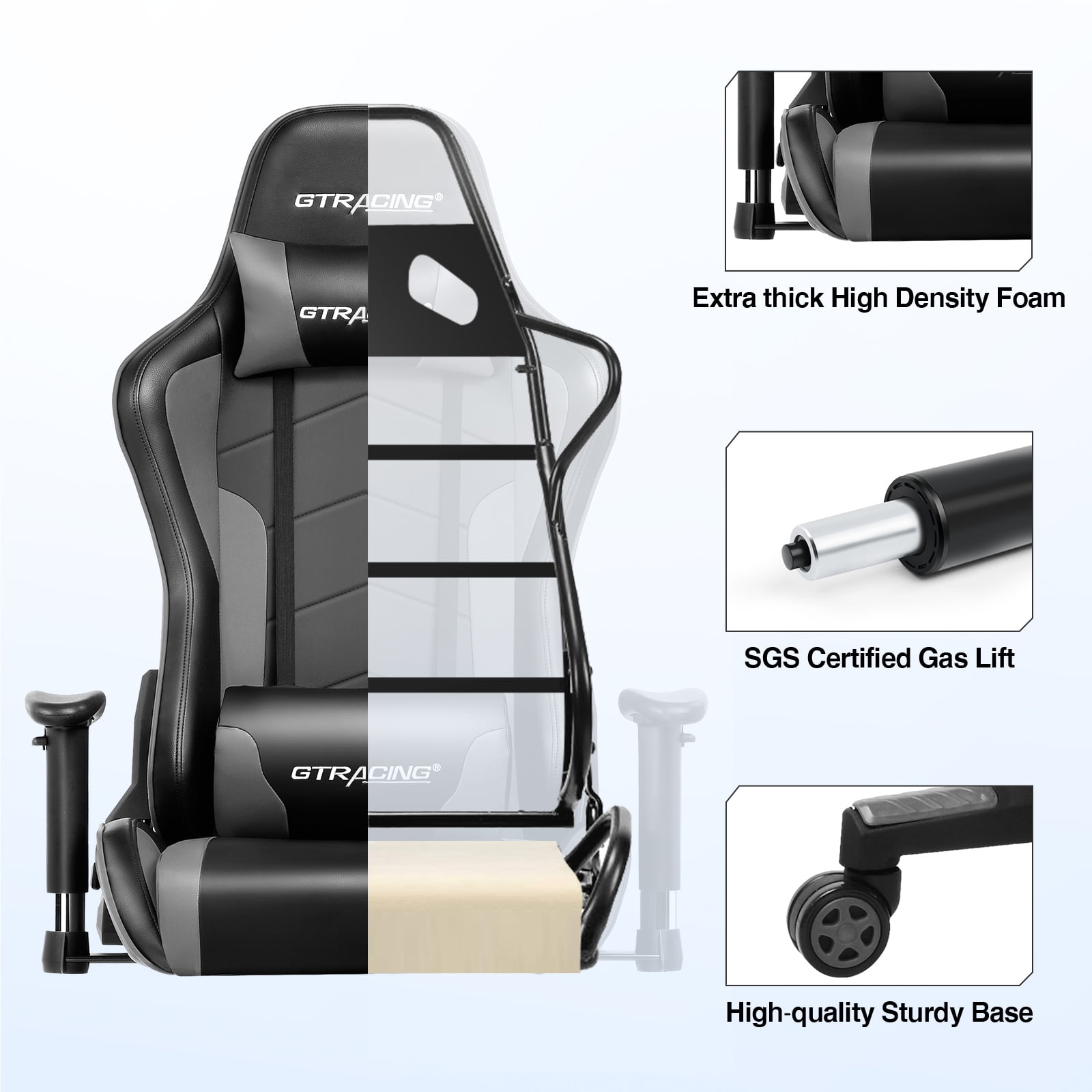 GTRACING Gaming Chair PU Office Chair with Speakers Bluetooth in Home, Gray