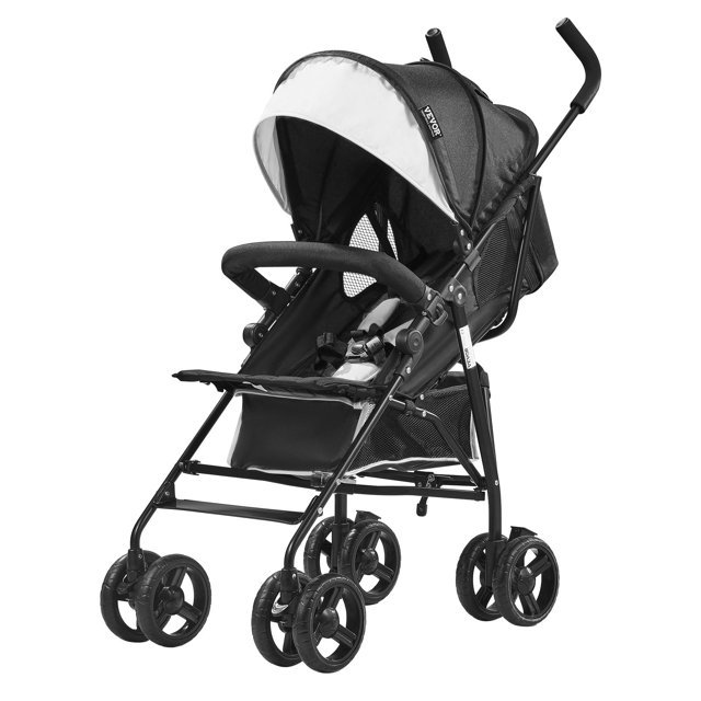 Silla de paseo VEVOR ligera y compacta con toldo en blanco y negro