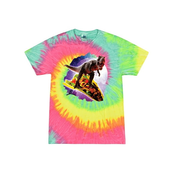 Wild Bobby, Trippy Galactic T-Rex on Taco, Pop Culture, Tie-Dye Tees, Minty Rainbow, Medium