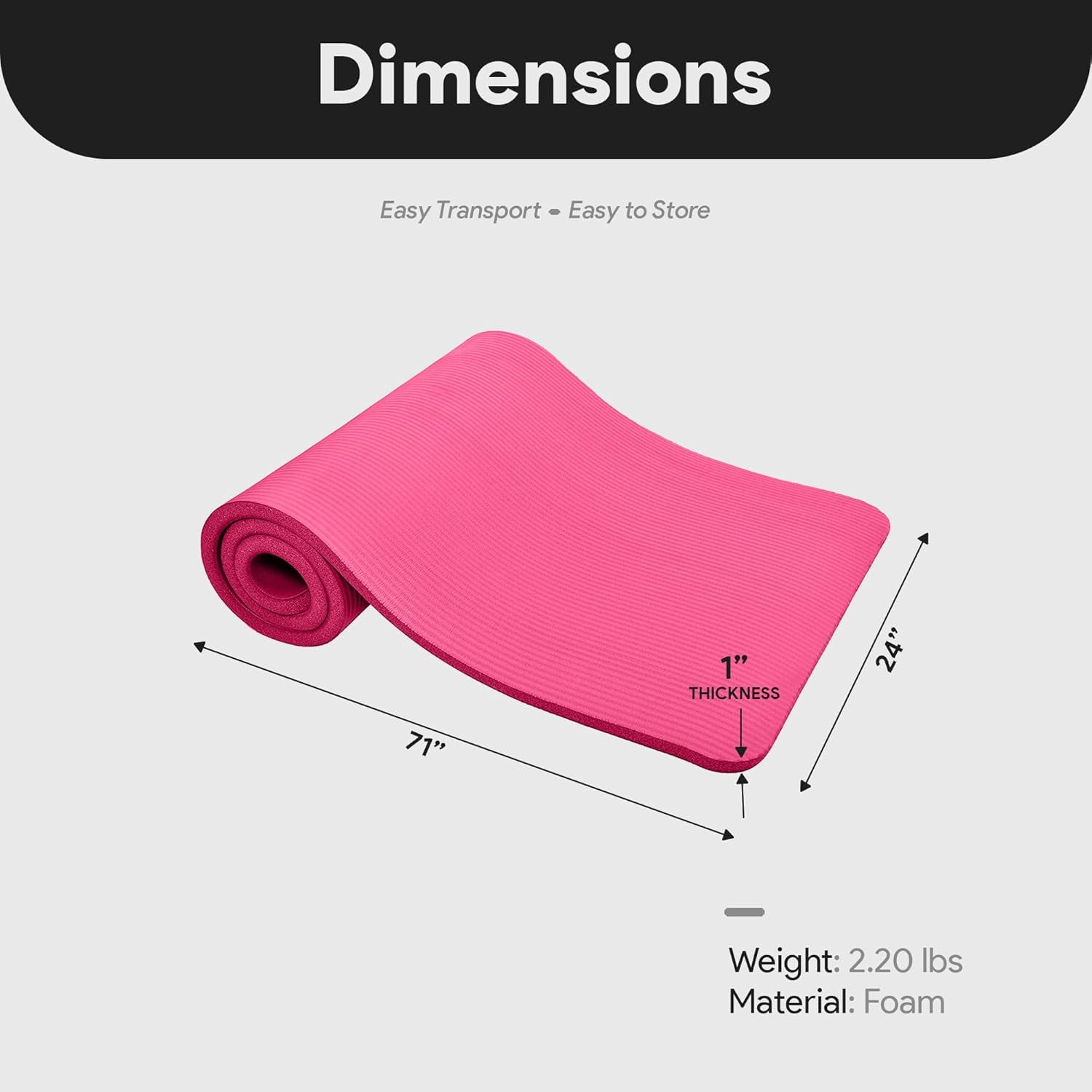 JessieMal Yoga Mat, 1-Inch Extra Thick High Density Exercise Mat, Anti-Tear Exercise Yoga Mat with Carrying Strap, Suitable for Various Yoga Exercises, Multiple Colors
