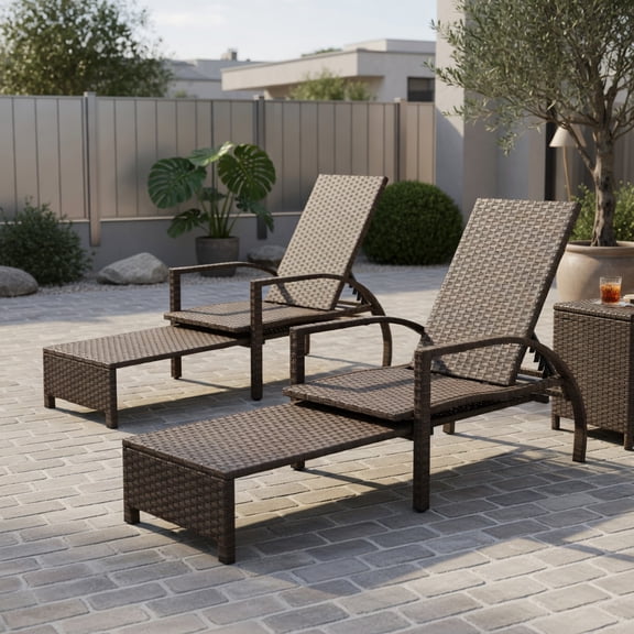 Resenkos Outdoor Chaise Lounge Chair, Patio Chaise Lounge Outdoor Rattan Lounge Chair with Retractable Ottoman, Portable Recliner for Lawn Garden Beach Yard