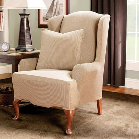 Wing Stripes Slipcover - Sure Fit Stretch Stripe Wing Chair Slipcover