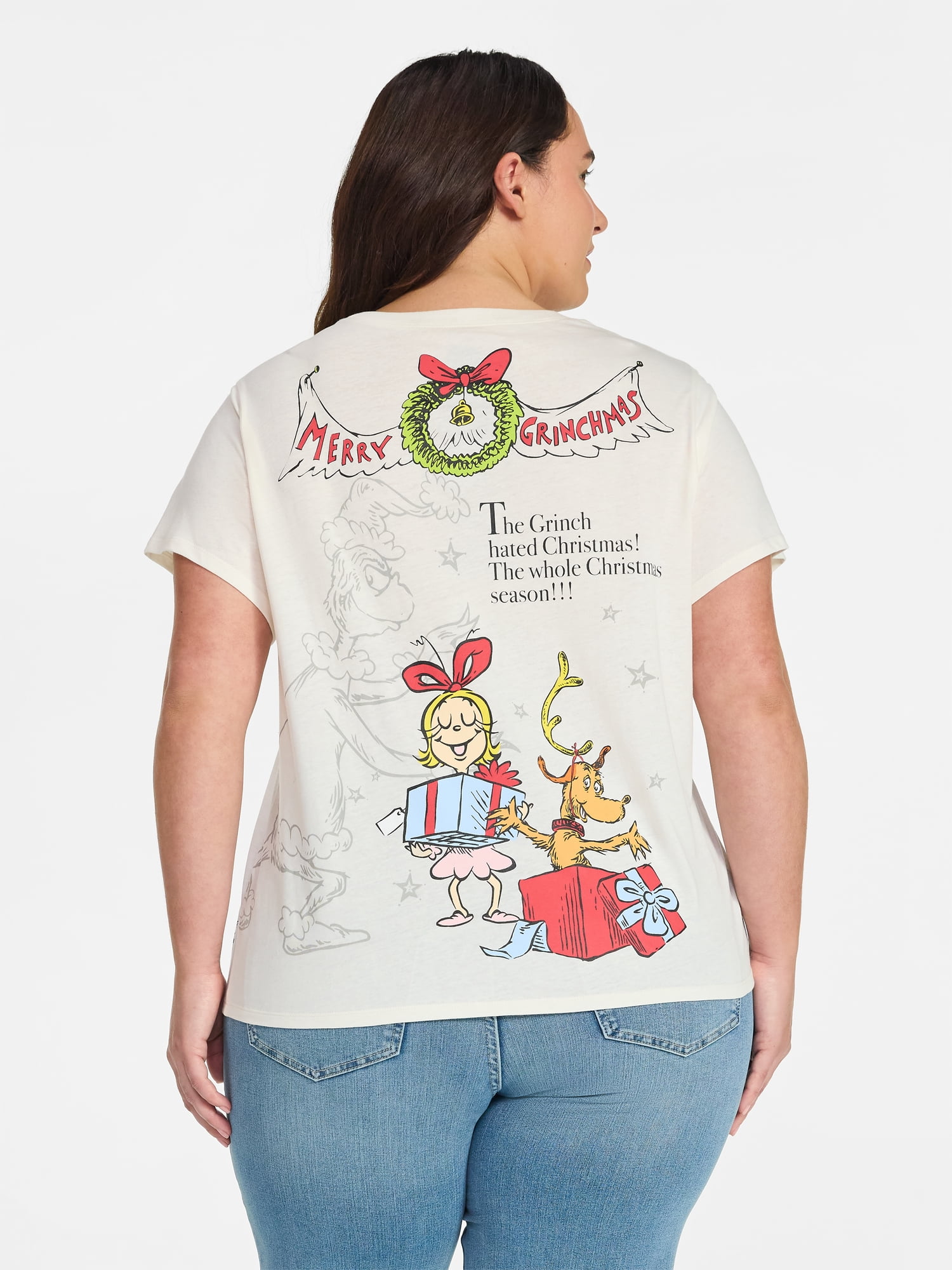 The Grinch Women's Plus Size Front Back Graphic Tee with Short Sleeves, Sizes 1X-4X