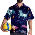 thumbnail image 4 of Starry Unicorn Men's Short Sleeve Beach Shirts Poplin Spread Collar Tops Casual Printed Button Down Summer Unisex, 4 of 6
