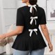 thumbnail image 5 of Camisas de Manga Corta para las Mujeres Color Sólido Hueco Empalme Cuello Redondo Blusas, Moda Casual Top de Verano, 5 of 7