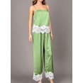 thumbnail image 5 of Women 2 Piece Lace Trim Top and Wide Leg Pants Set Casual Summer Lounge Outfit Green M, 5 of 10