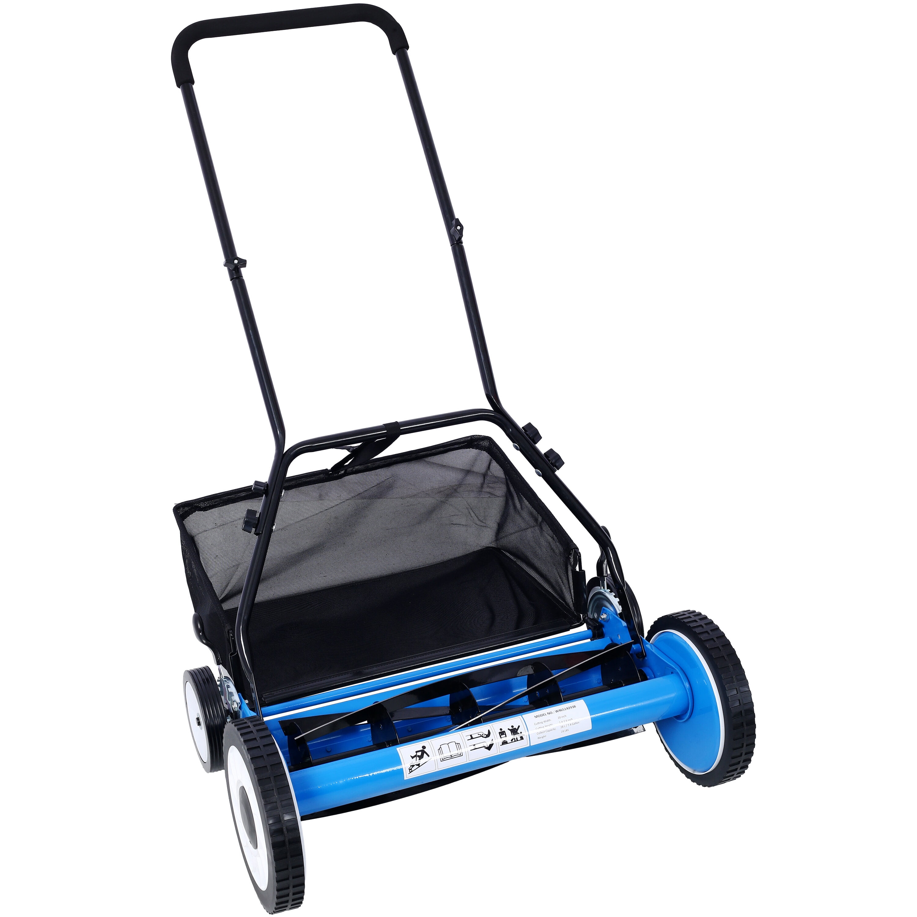 , 16-Inch 5-Blade Push Reel Lawn Mower with Grass Catcher, 4 WHEELS BLUE COLOR, Blue ,Steel ,