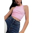 thumbnail image 4 of Kmbangi Women's Summer Slim Knit Tank Tops, Solid Color Sleeveless Round Neck Ribbed Crop Tops Causal Streetwear, 4 of 6