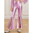 thumbnail image 2 of RUNQHUI Kids Girls Split Bell-Bottom Metallic Pants for Party Pageant Dance Sparkle Bell Bottoms Pink 14, 2 of 6