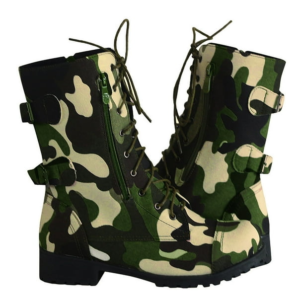 NECHOLOGY Botas Mujer Adulto Femenino Zapatos Botines de mujer Bota de combate militar de con cordones en el tobillo con forro de invierno para mujer (Green, 6)