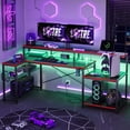thumbnail image 4 of Bestier 71 inch L-Shaped Gaming Desk with Power Outlets LED Computer Office Table with Monitor Stand & Storage Shelf in Black Carbon Fiber, 4 of 9
